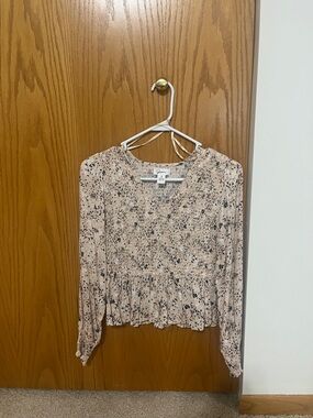 Japna Pink Printed Smocked V-Neck Blouse